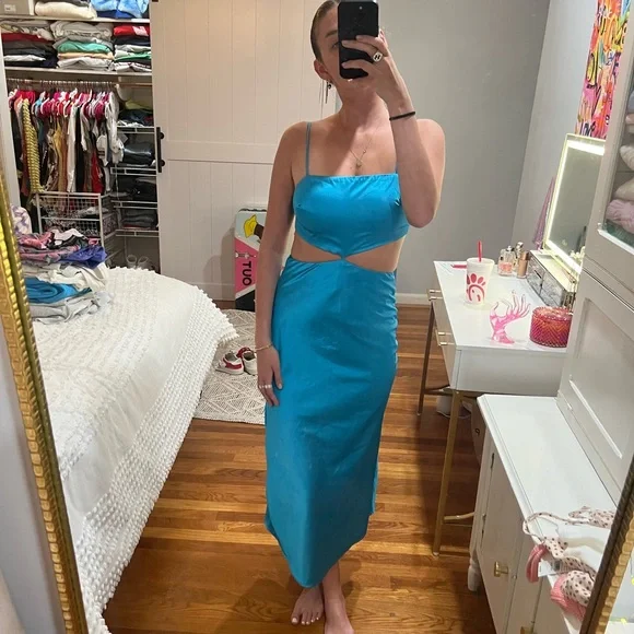 princess polly baby blue dress peppermayo Peppermayo Exclusive - Miyah Halter Hardware Maxi Dress - Mint  Blue